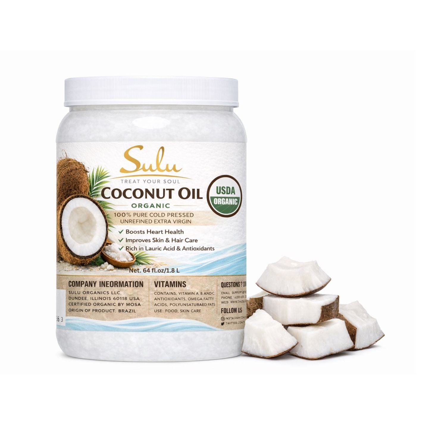 Organic Coconut oIl -Unrefined Extra Virgin extracted from the coconut SULU ORGANICS Organic Coconut oIl -Unrefined Extra Virgin extracted from the coconut SULU ORGANICS